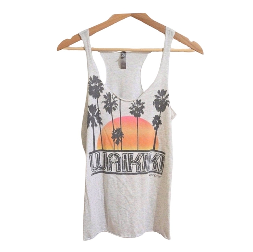 Rip Curl Light Gray Orange Waikiki Racerback Pineapple Sunset Tank Top Size S